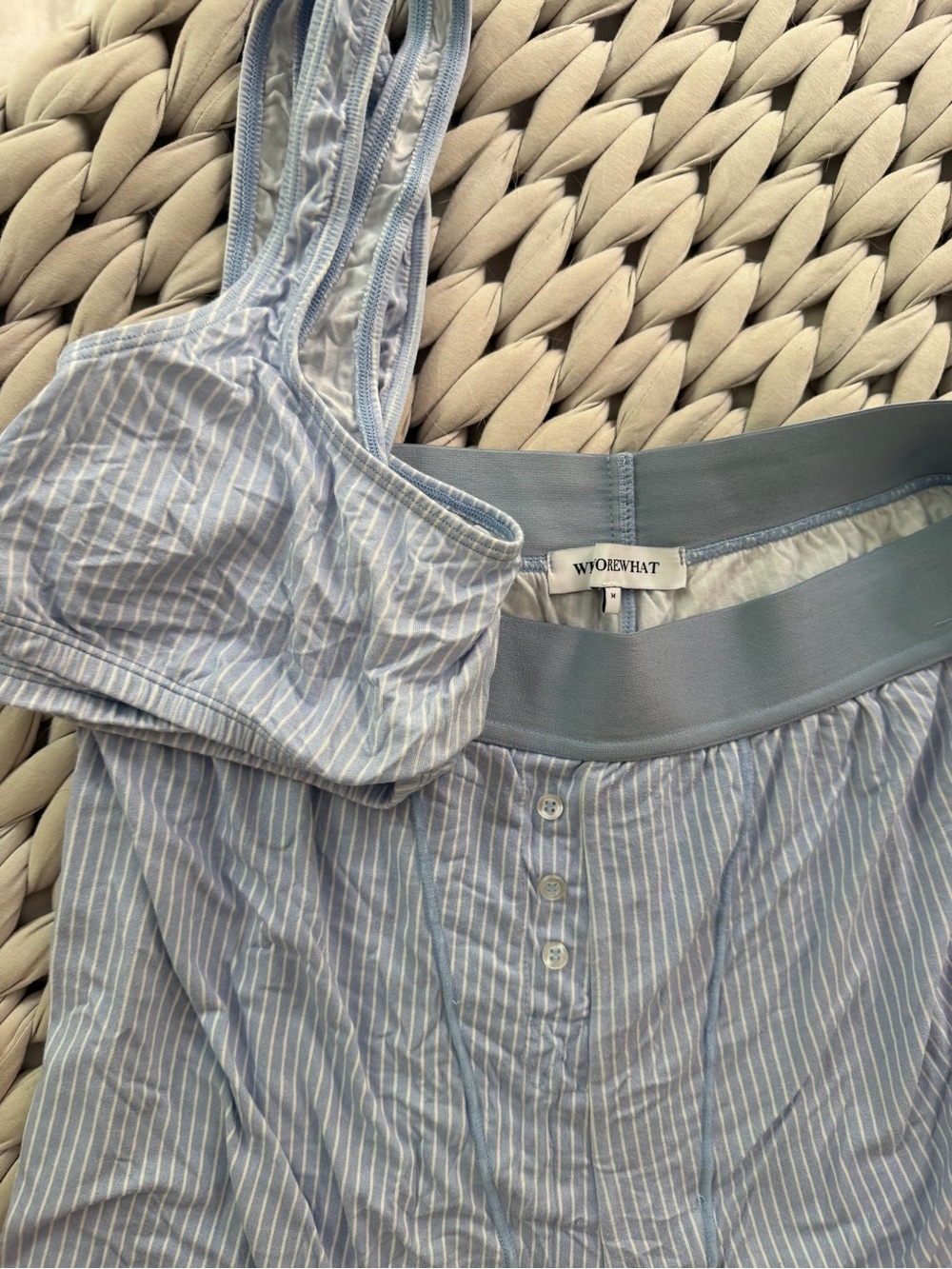 WeWoreWhat Light Blue & White Striped Cotton Pajama Set